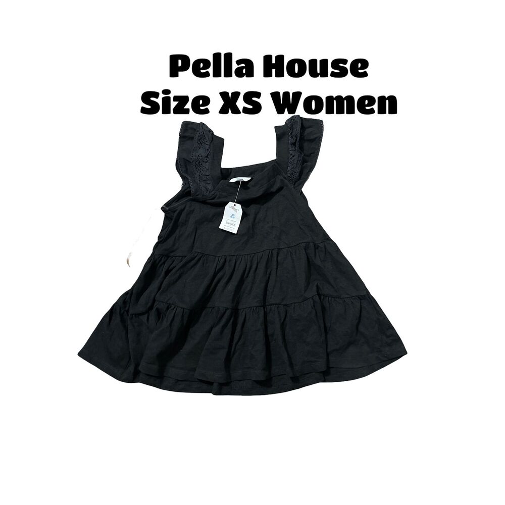 Time and Tru Women's Eyelet Flutter Tank Top Black Size XS